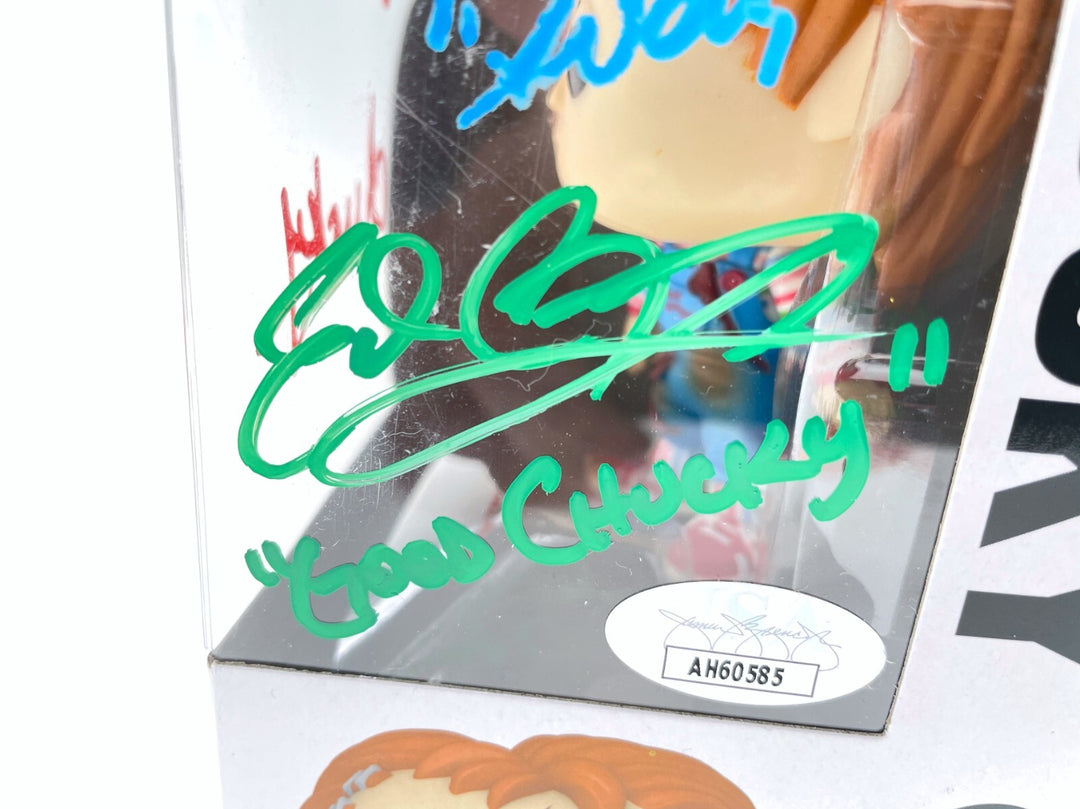 Chucky Funko Pop #1249 Autographed x3 Ed Gale Alex Vincent Edan Gross JSA COA