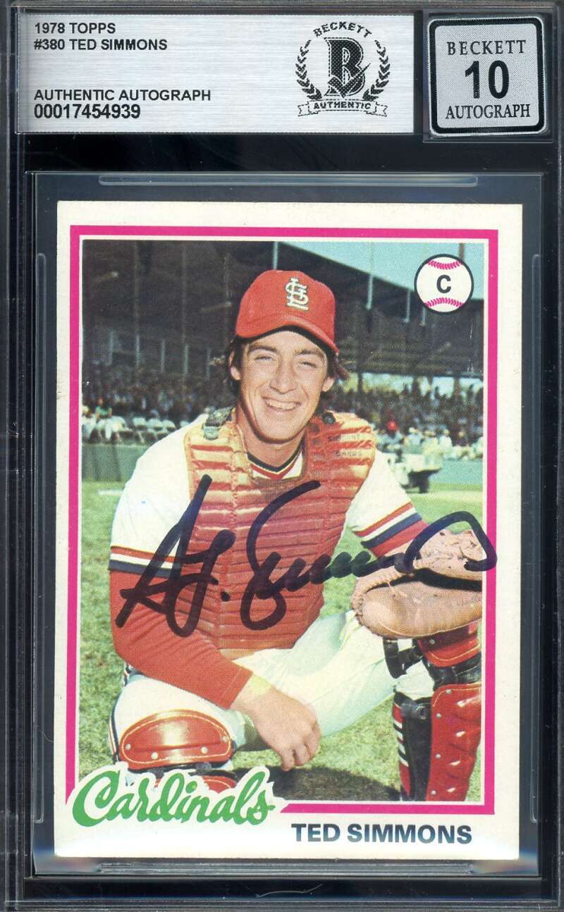 Ted Simmons Gem Mint 10 Beckett BAS Autographed 1978 Topps Signed