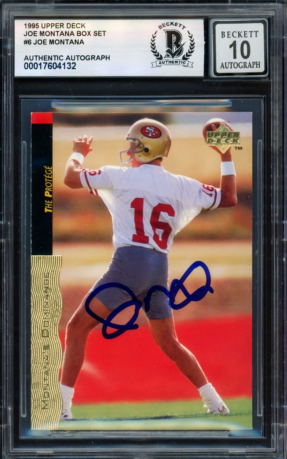 Joe Montana Signed 1995 Upper Deck Card 6 49ers Auto GM 10 Beckett #17604132