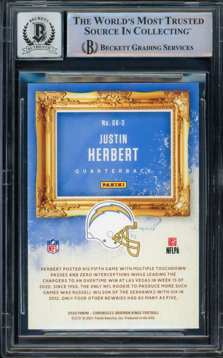 Justin Herbert Auto 2020 Panini Chronicles Gridiron Kings RC GK-3 Auto 10 BAS