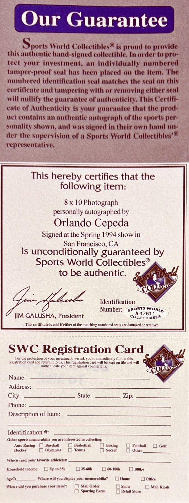 Orlando Cepeda signed Giants MLB Licensed 8x10 Photo Framed-Sports World COA/HOF