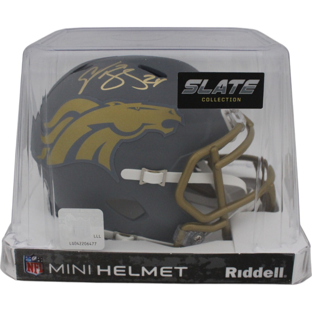 Champ Bailey Autographed/Signed Denver Broncos Slate Mini Helmet Beckett 48651