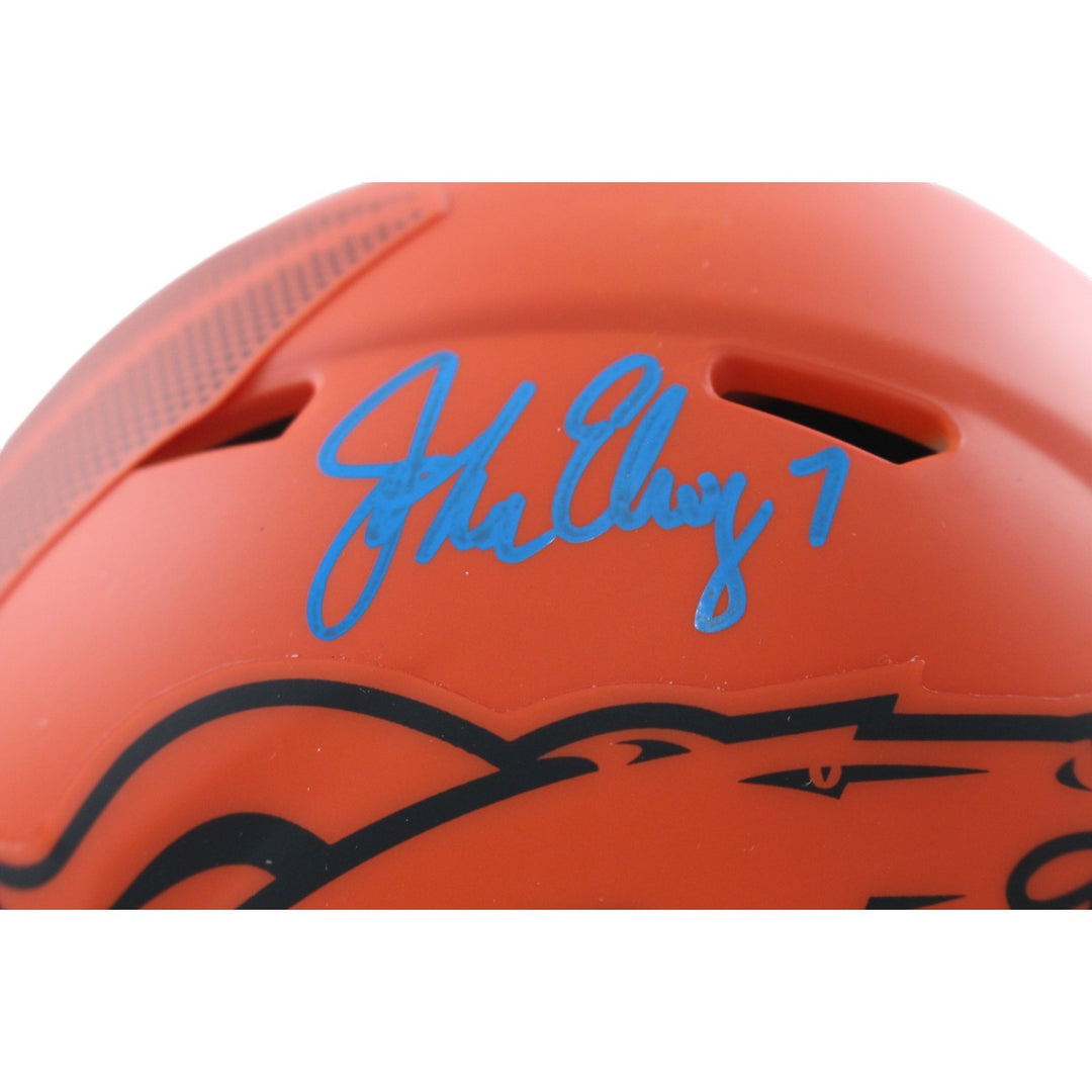 John Elway Autographed Denver Broncos Rave Mini Helmet Beckett Witness 55214
