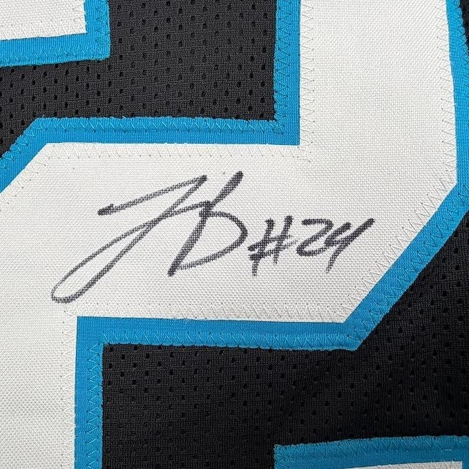 Framed Signed Jonathon Brooks 35x39 Carolina Black Football Jersey JSA COA