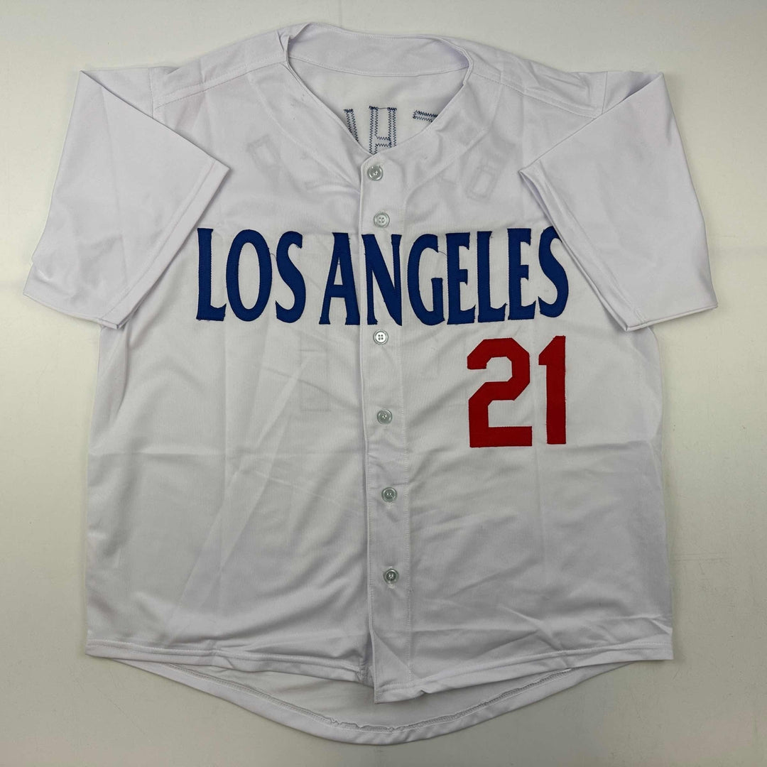 Facsimile Autographed Walker Buehler Los Angeles LA White Reprint Jersey Size XL