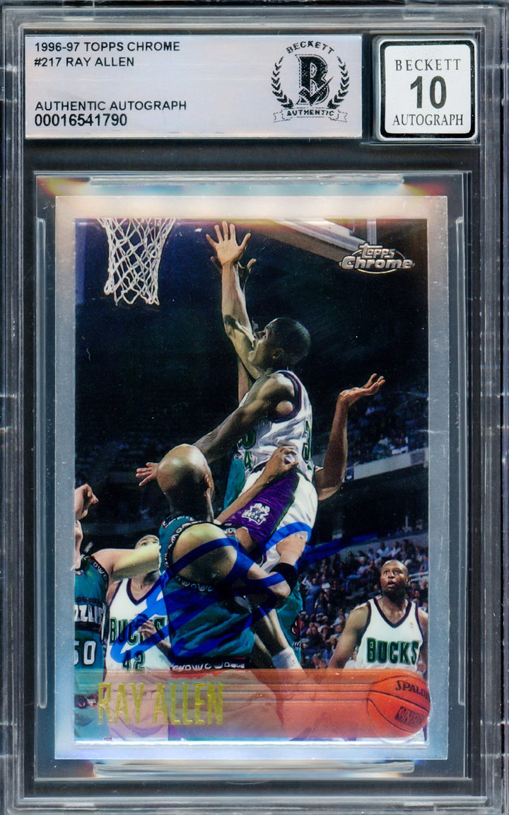 Ray Allen Signed 1996 Topps Chrome RC 217 Bucks Auto GM 10 Beckett #16541790