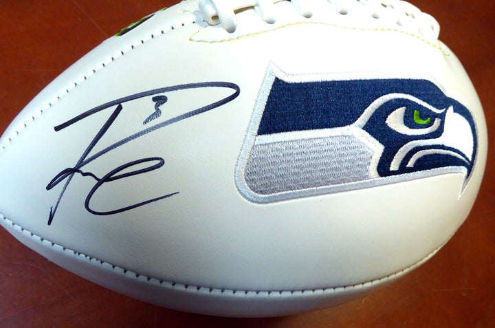 Russell Wilson Signed White Logo Football Seattle Seahawks RW Holo