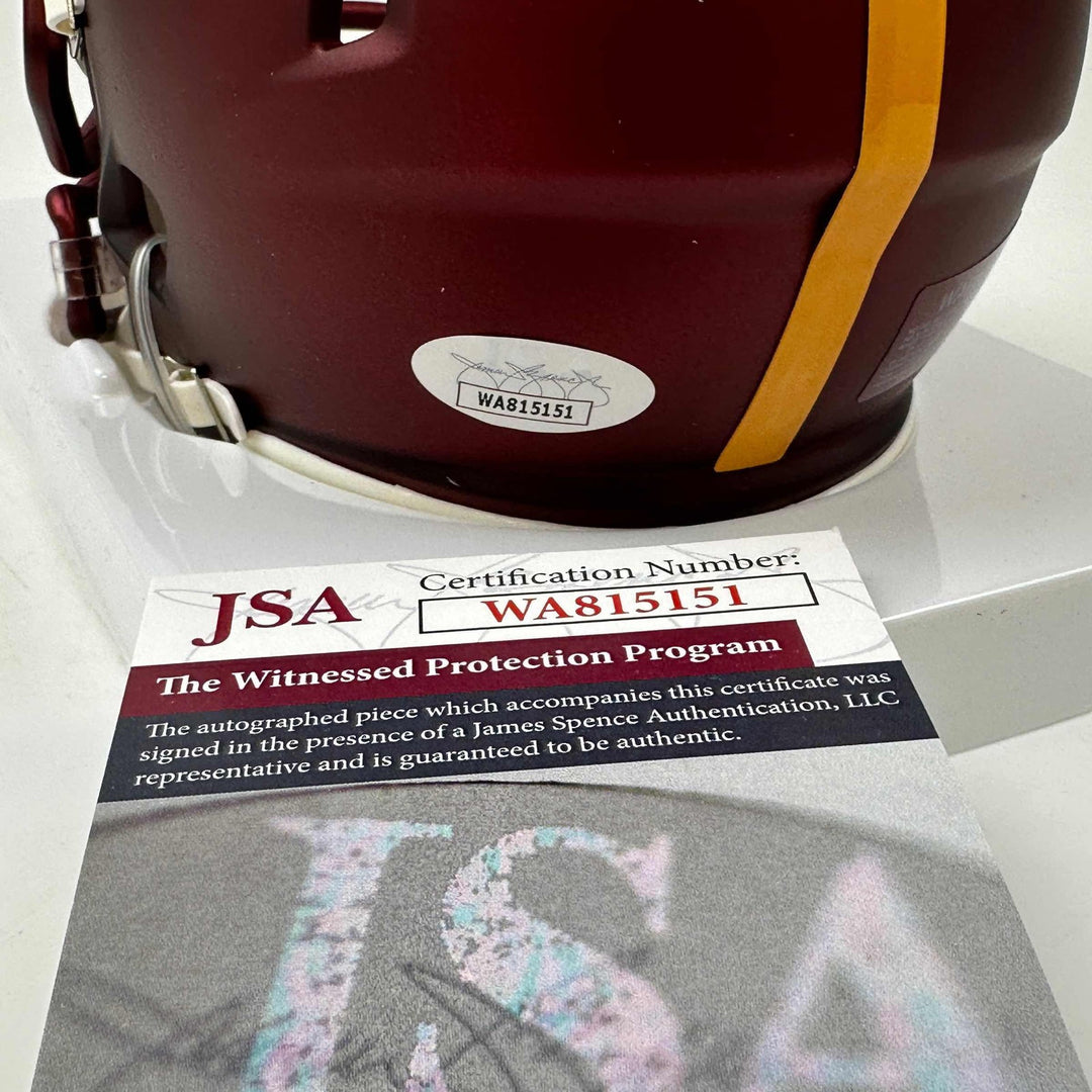 Autographed/Signed Joe Theismann INSC Washington Commanders Mini Helmet JSA COA