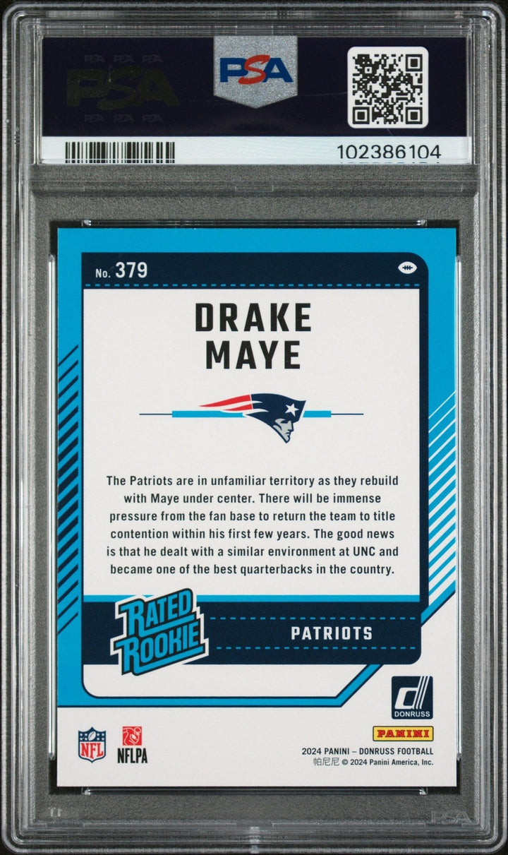 Graded 2024 Panini Donruss Drake Maye #379 Rookie Card PSA 10 Gem Mint