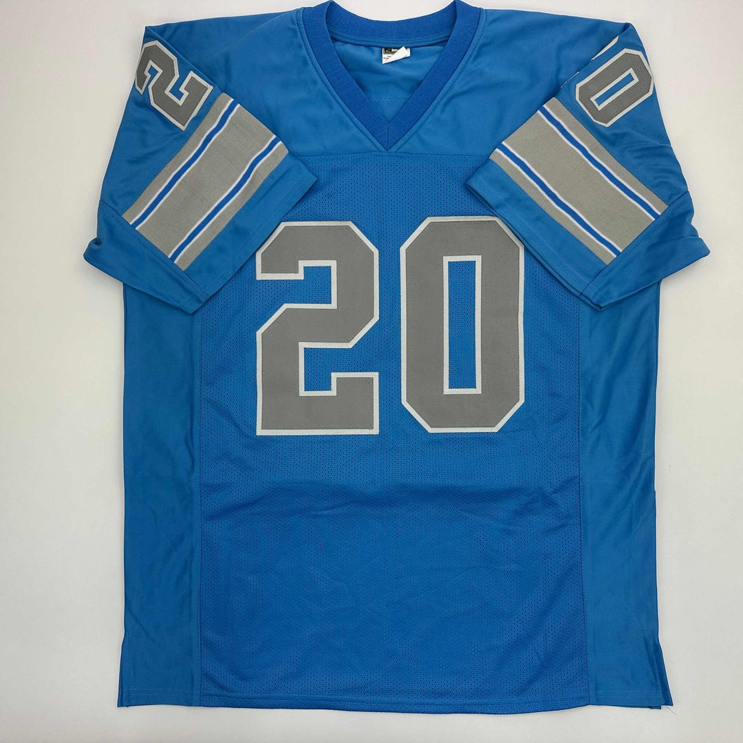 Facsimile Autographed Lem Barney Detroit Blue Reprint Jersey Size Men's XL
