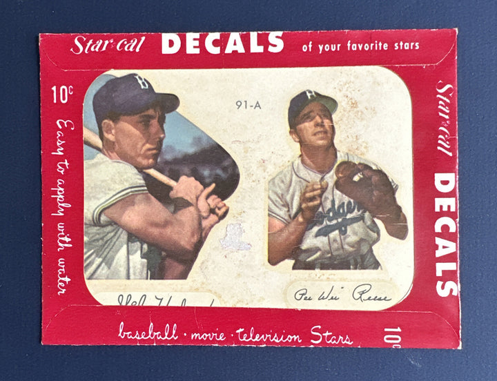 1952 Gil Hodges & Pee Wee Reese Star Cal Decal Brooklyn Dodgers card hof rare