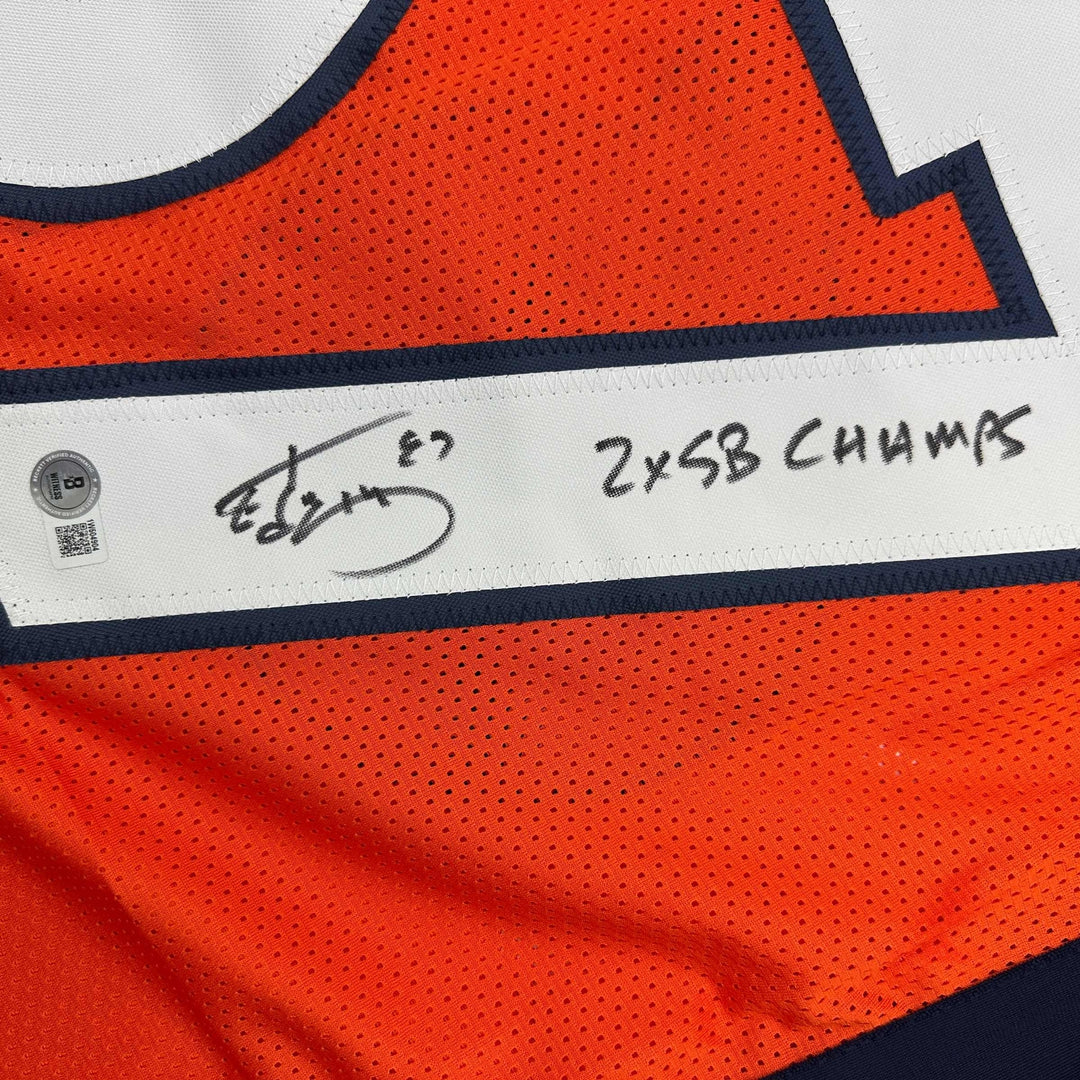Autographed/Signed Ed McCaffrey 2x SB Champs Denver Orange Jersey Beckett COA