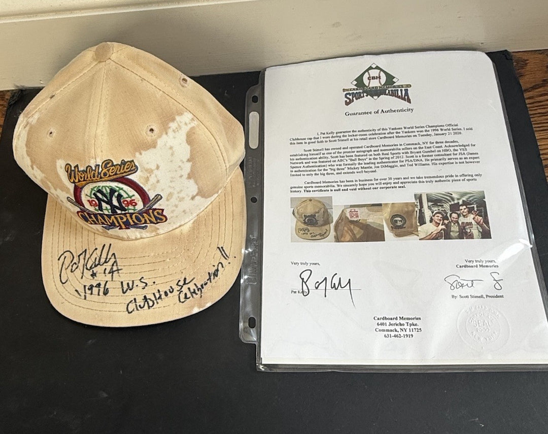 1996 Yankees World Series Game Worn Used Locker Room Celebration Hat Pat Kelly