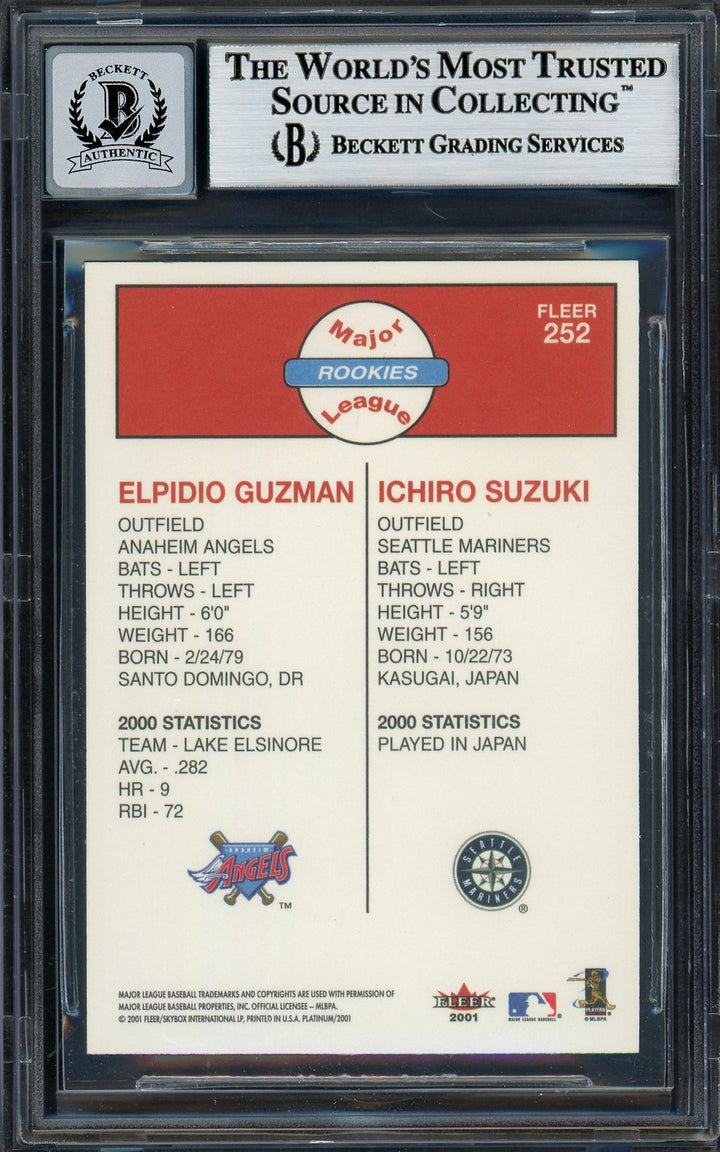 Ichiro Suzuki Auto Signed 2001 Fleer Platinum RC 252 Mariners Auto GM 10 Beckett