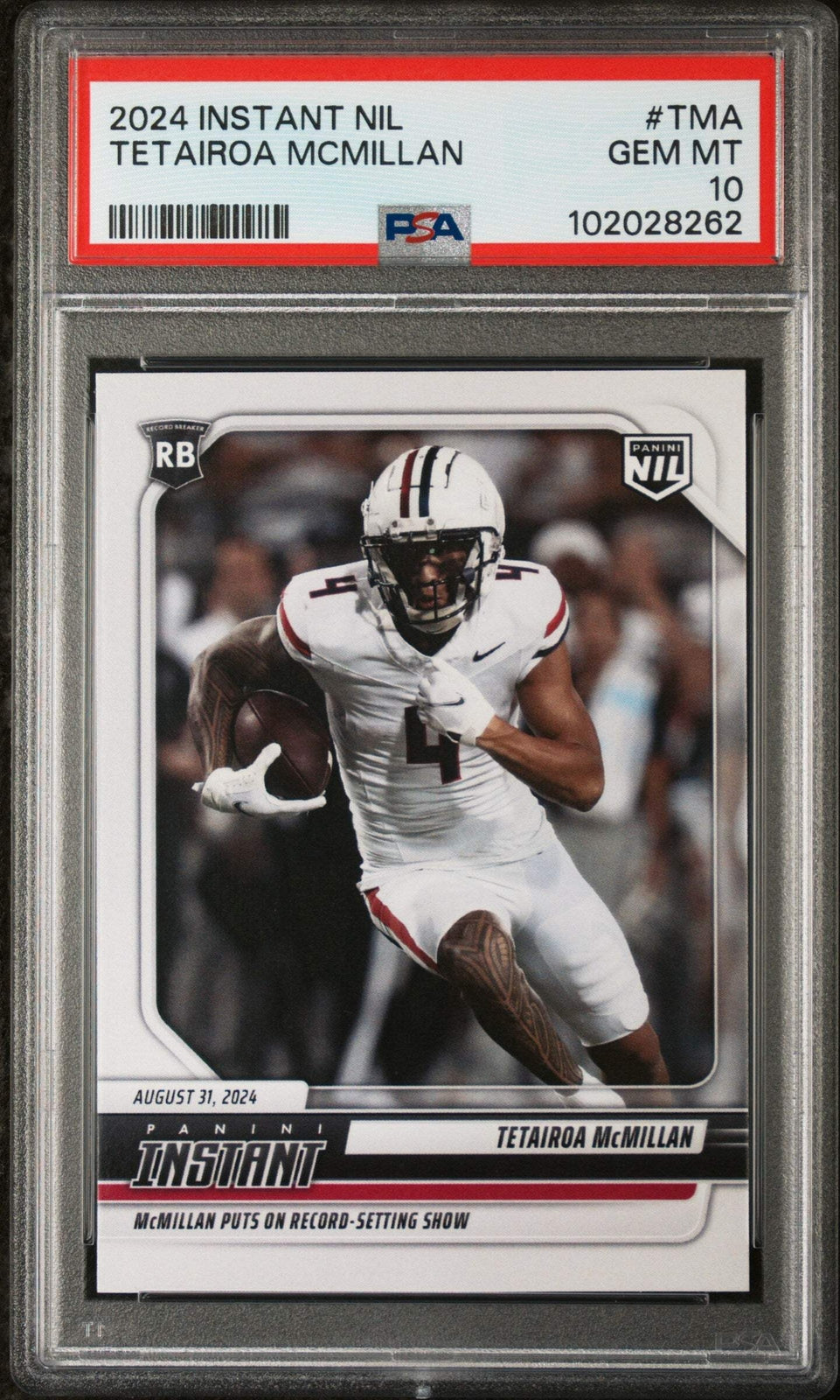 Graded 2024 Panini Instant NIL Tetairoa McMillan #TMA RC Football Card PSA 10