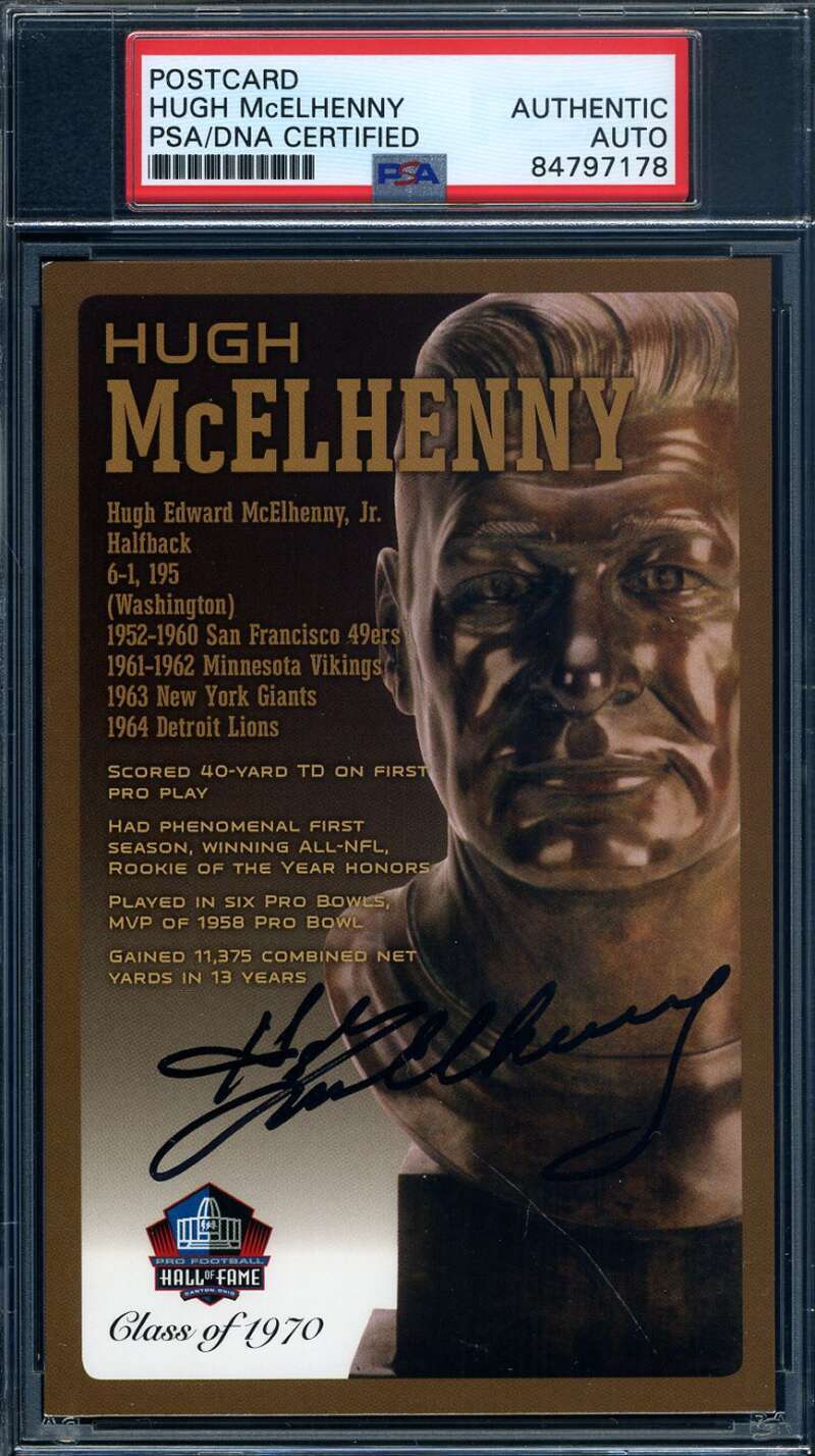 Hugh McElhenny PSA DNA Signed Hall of Fame Bronze Bust Postcard Autograph