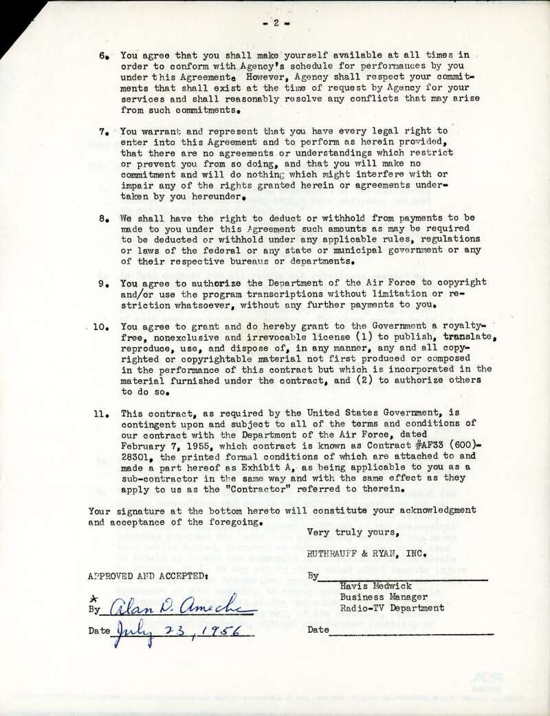 Alan Ameche PSA DNA LOA Autograph 1956 Contract Signed