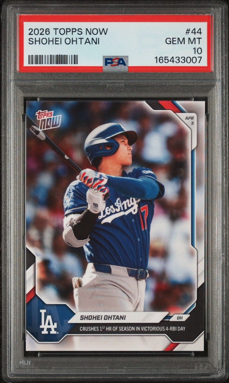 Graded 2026 Topps Now Shohei Ohtani #44 Crushes 1st HR Card PSA 10 Gem Mint