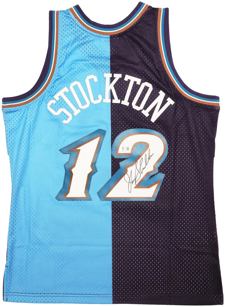 Jazz John Stockton Auto Blue Mitchell Ness 96 HWC Swingman Split Jersey L BAS