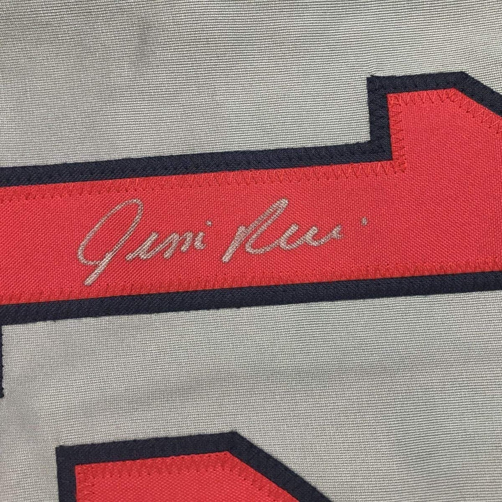 FRAMED Autographed/Signed JIM RICE 33x42 Boston Grey Jersey JSA COA