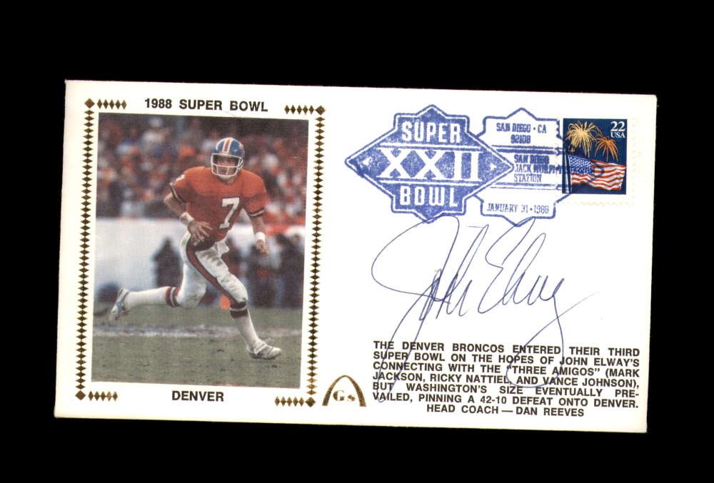 John Elway PSA DNA Signed FDC 1988 First Day Cover Cache Super Bowl Autograph