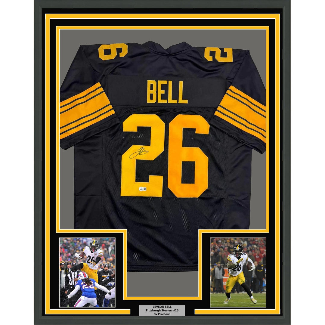Framed Signed Le'Veon LeVeon Bell 35x39 Pittsburgh CR Jersey JSA COA