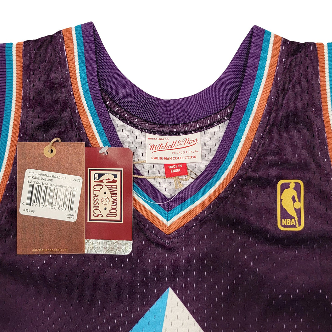 Jazz Karl Malone Auto Purple Teal Authentic Mitchell Ness Jersey Size L Beckett