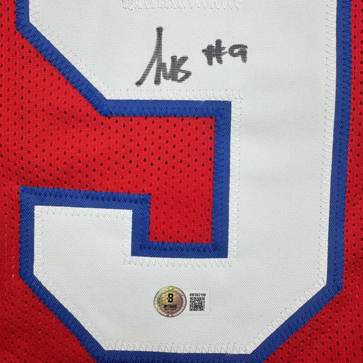 Framed Autographed/Signed Kayshon Boutte 35x39 New England Red Jersey BAS COA