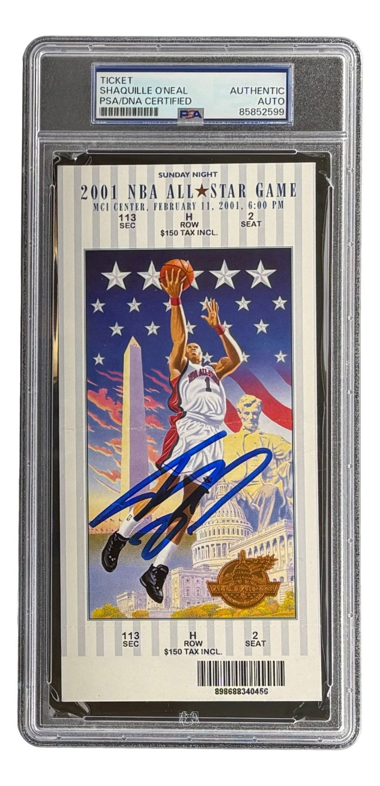 Shaquille O'Neal Lakers Signed 2001 NBA All-Star Game Ticket PSA/DNA