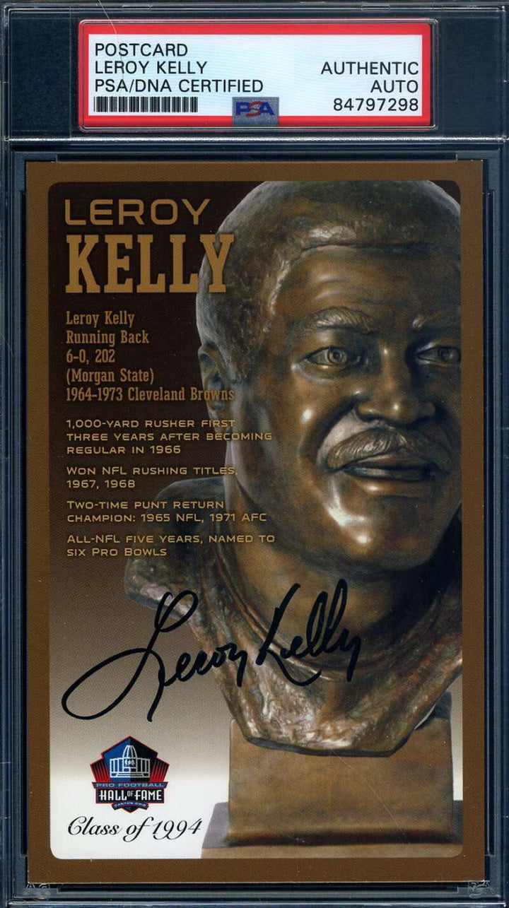 Leroy Kelly PSA DNA Signed Hall of Fame Bronze Bust Postcard Autograph