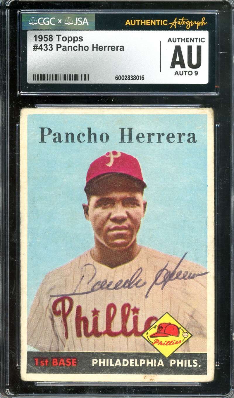 Pancho Herrera Mint 9 JSA CGC Coa Signed 1958 Topps Rookie Autograph