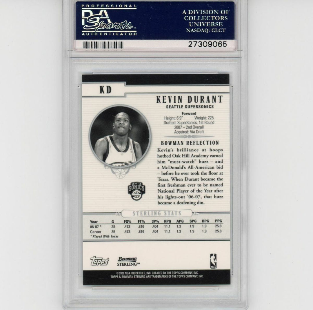 Graded 2007-08 Bowman Sterling KEVIN DURANT #KD Rookie RC Basketball Card PSA 10