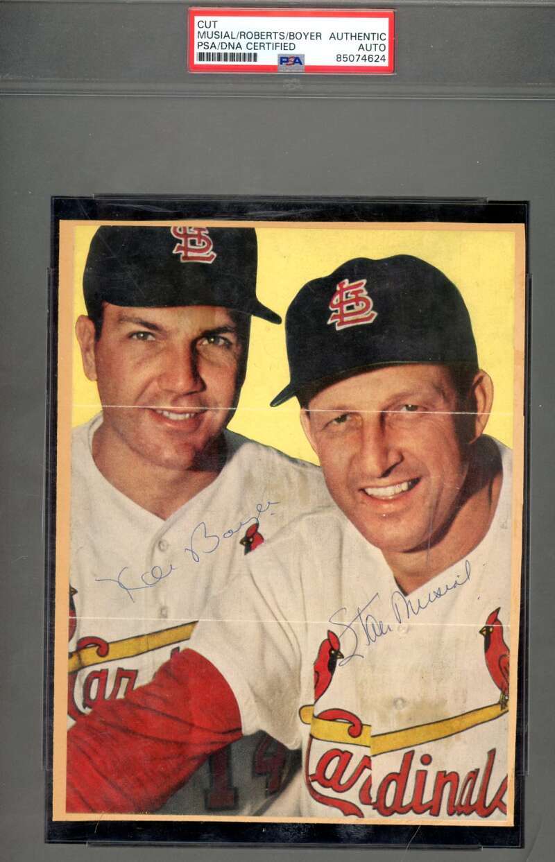 Stan Musial Ken Boyer Robin Roberts PSA DNA Signed Slabbed 6x8 Vintage Photo Au