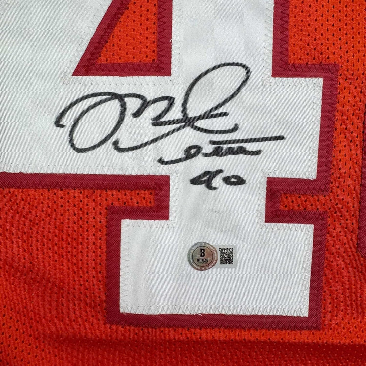 Framed Signed Mike Alstott 35x39 Tampa Bay Orange Jersey Beckett COA