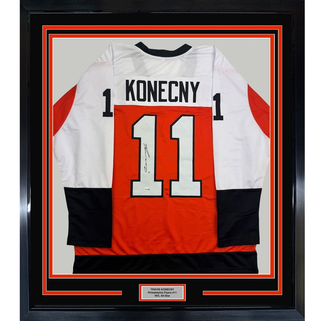 Framed Signed Travis Konecny 35x39 Philadelphia Orange Jersey JSA COA