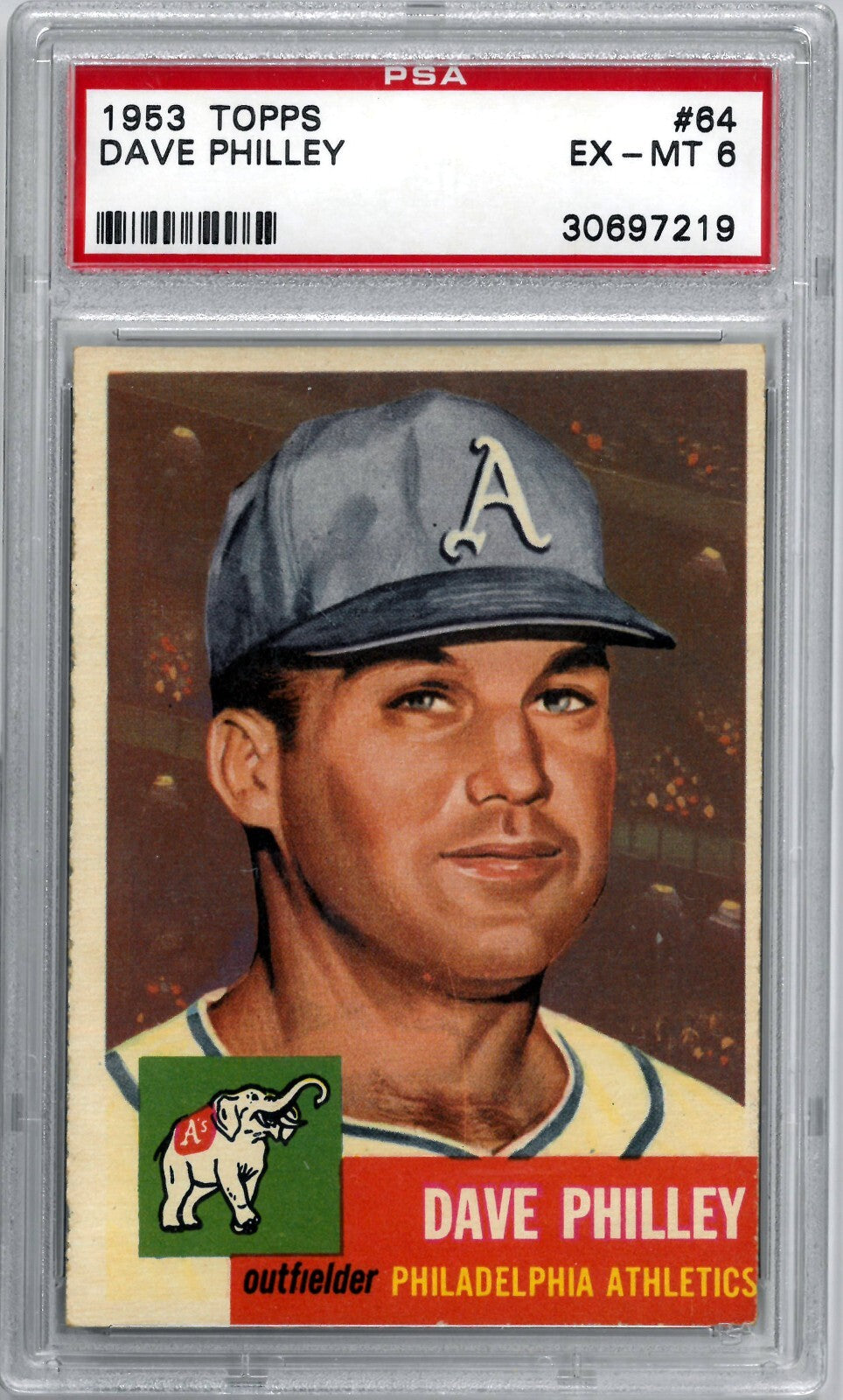 Dave Philley 1953 Topps Baseball Card #64- PSA Graded 6 EX-MT (Philadelphia A's)