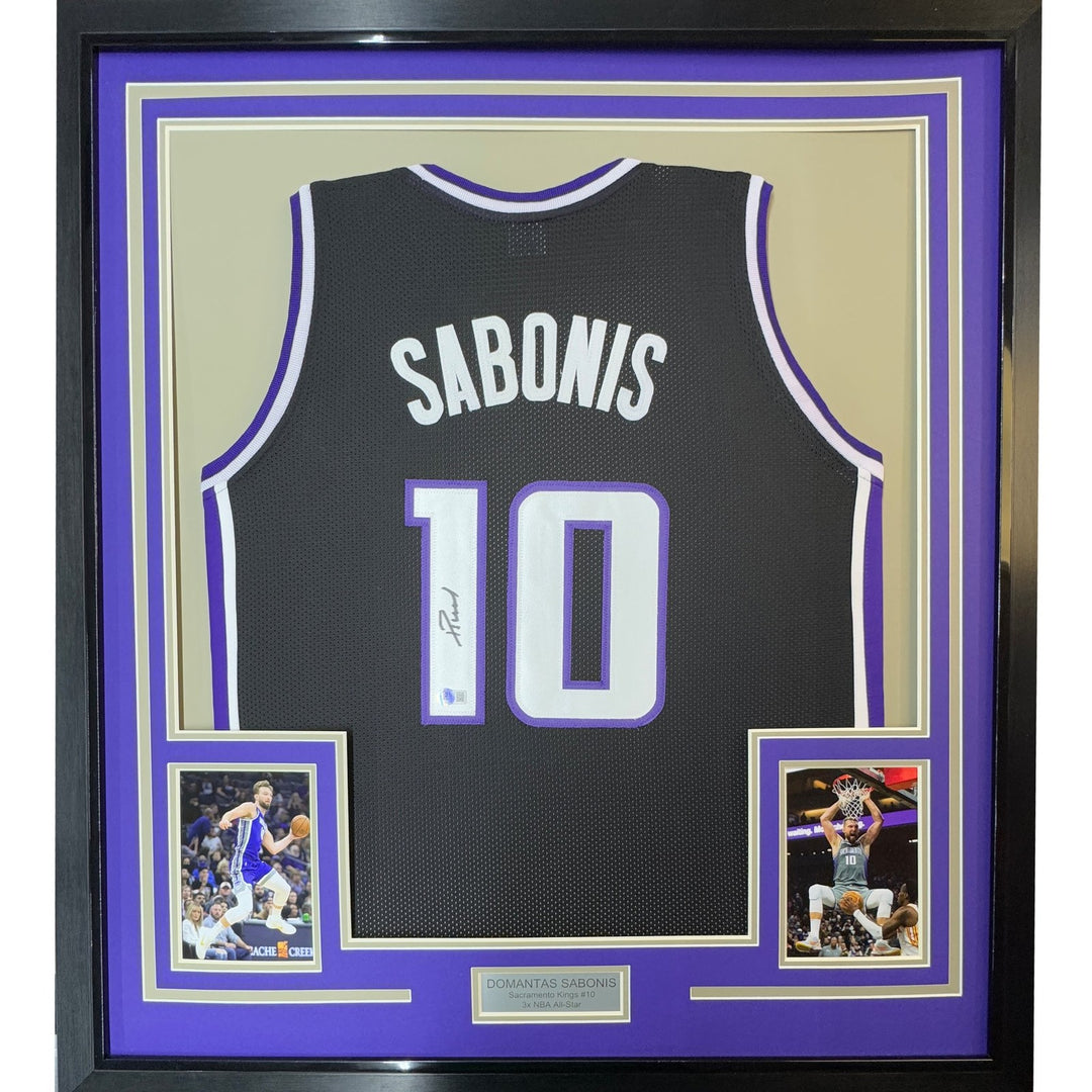 Framed Signed Domantas Sabonis 35x39 Sacramento Black Jersey COA