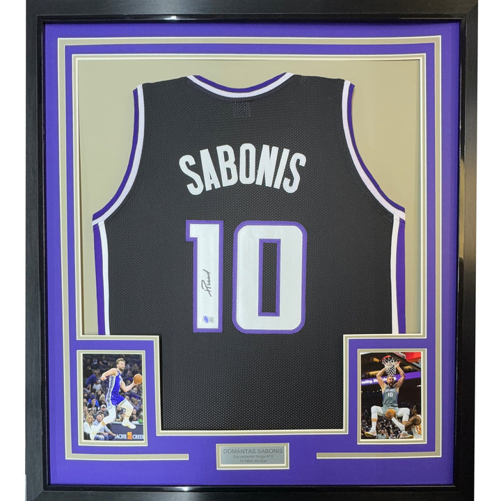 Framed Signed Domantas Sabonis 35x39 Sacramento Black Jersey COA