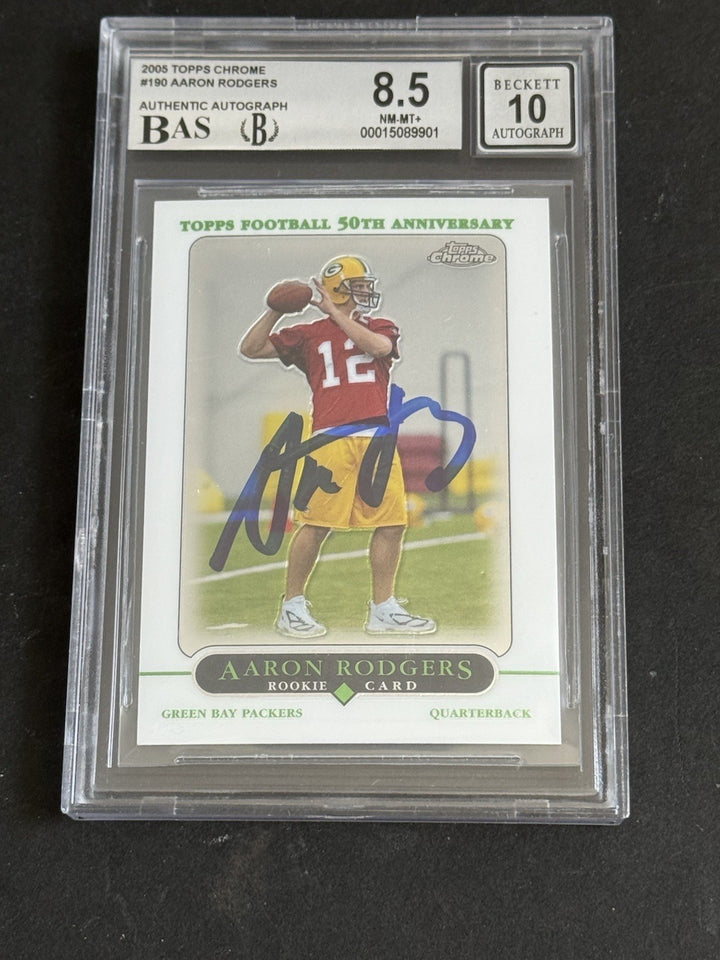 2005 TOPPS CHROME #190 AARON RODGERS ROOKIE Bgs 8.5 & BAS 10 AUTO Mint Rc