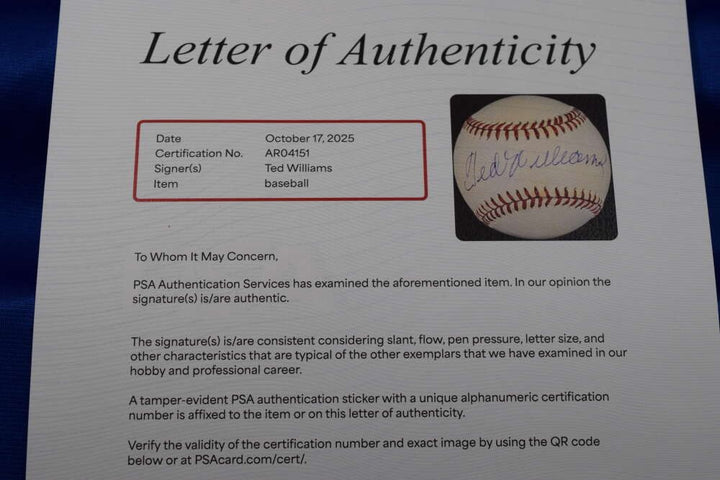 Ted Williams PSA DNA LOA Autograph American League OAL Signed Baseball