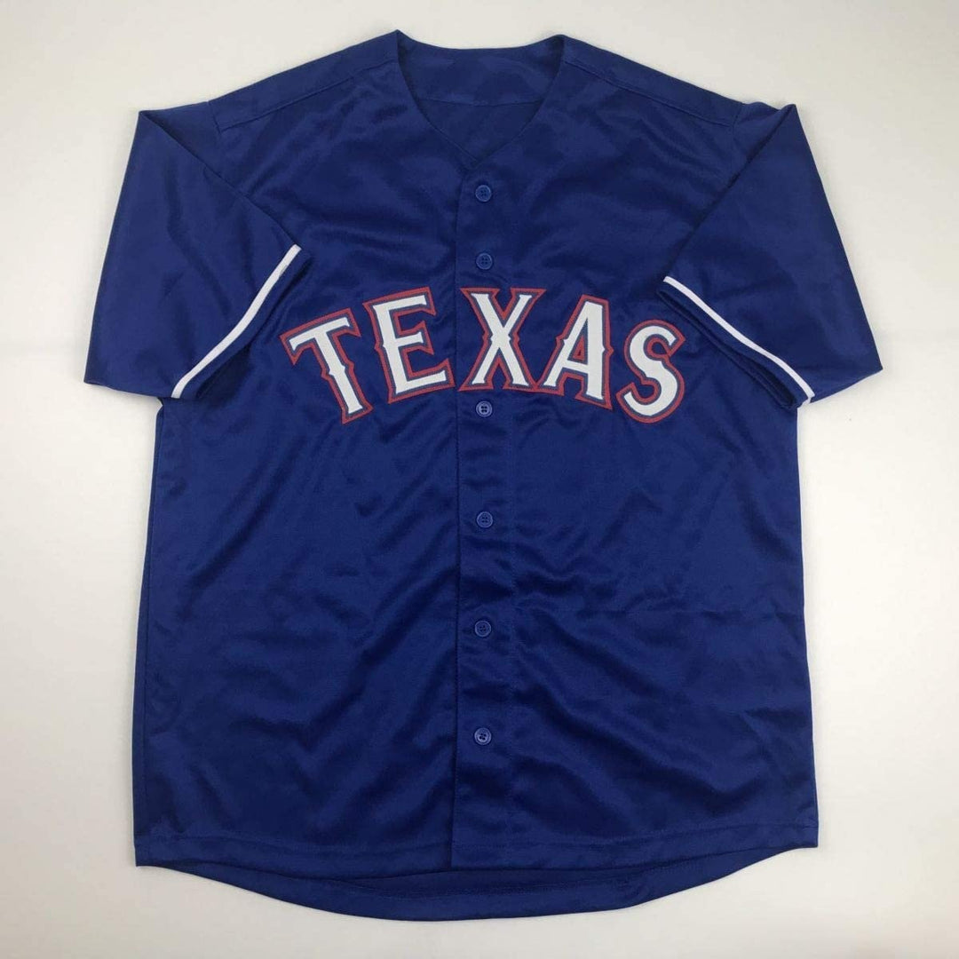 Autographed/Signed Ivan Pudge Rodriguez Texas Blue Baseball Jersey PSA COA