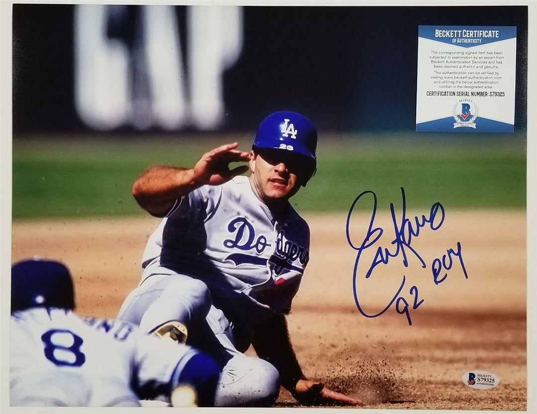 Eric Karros signed Dodgers 11x14 Photo #3 "92 ROY" Inscription ~ Beckett BAS COA