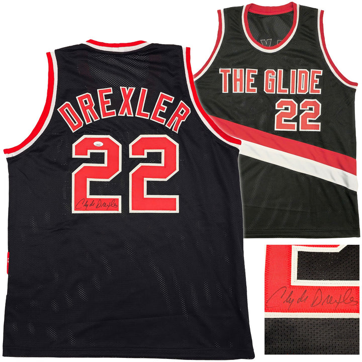 Portland Trailblazers Clyde Drexler Signed Black & Red Jersey JSA