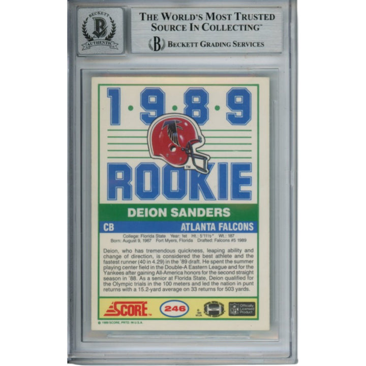 Deion Sanders Autographed 1989 Score #246 HOF Slabbed Trading Card Beckett 53340