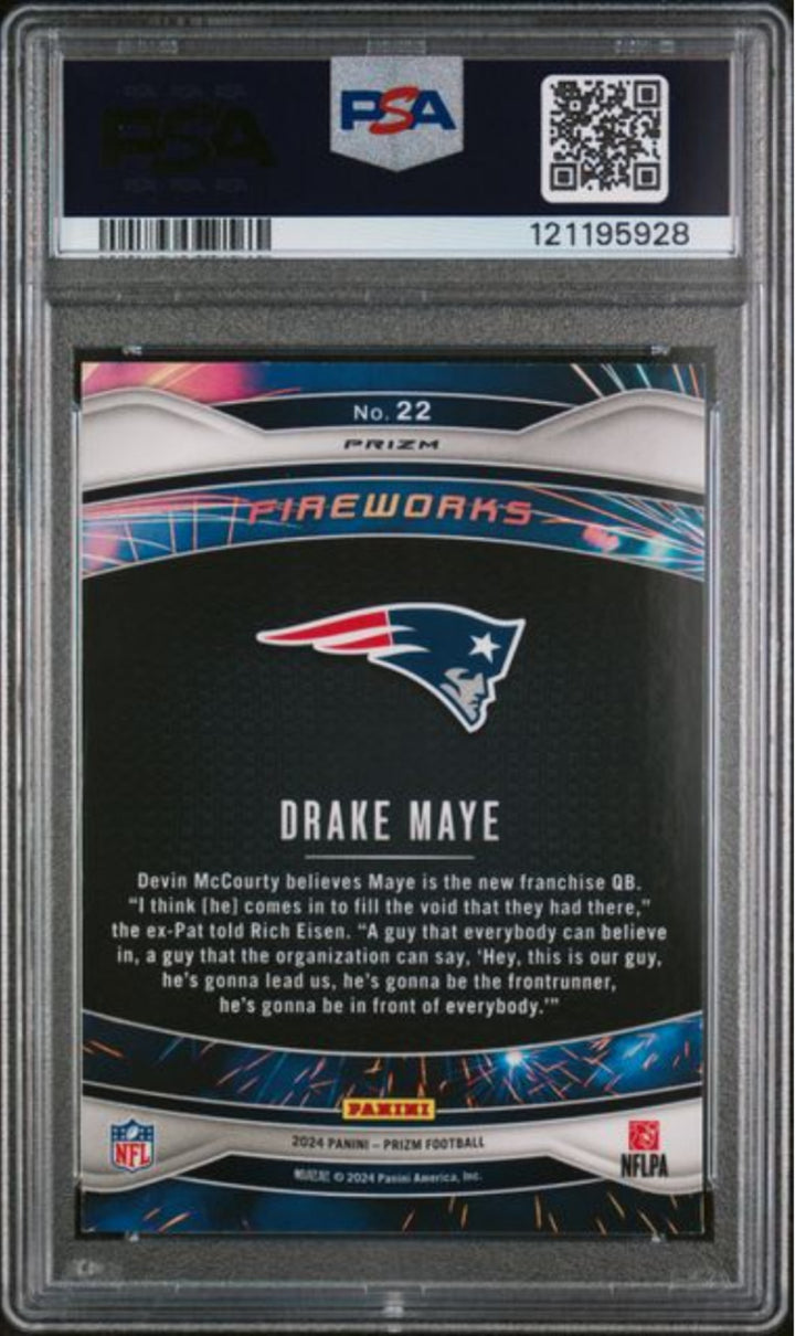 Graded 2024 Panini Prizm Drake Maye #22 Fireworks Green Wave Rookie Card PSA 10