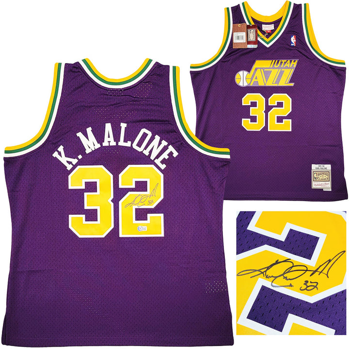 Jazz Karl Malone Auto Purple Authentic Mitchell & Ness Jersey Size XL Beckett