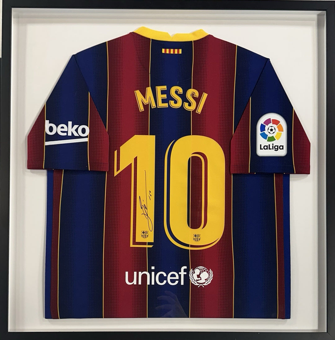 Lionel Messi Signed #10 FC Barcelona Framed Jersey Autograph La Liga Icons LOA
