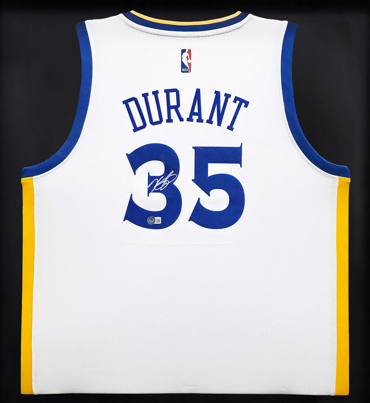 Warriors Kevin Durant Signed Framed White Adidas Swingman Jersey Beckett BAS QR