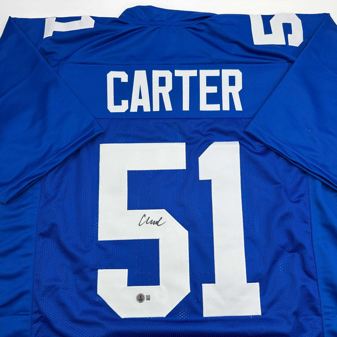 Autographed/Signed Abdul Carter New York Blue Jersey Beckett BAS COA