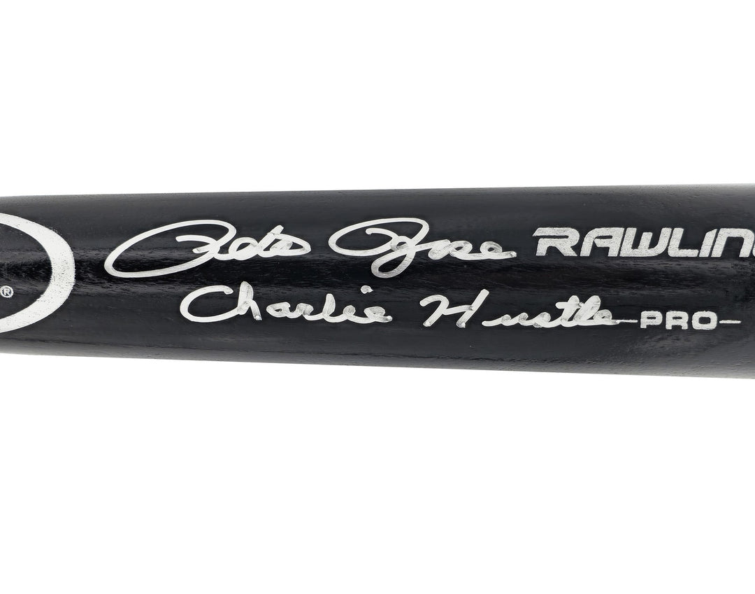 Pete Rose Signed Black Rawlings Pro Baseball Bat Reds "Charlie Hustle" JSA